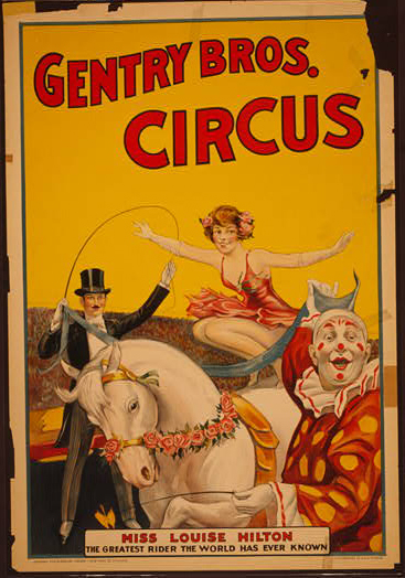 Gentry Bros. Circus, Miss Louise Milton, Greatest Rider the World Has Ever Known - Vintage Circus Poster